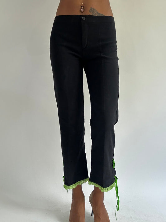 euro trash | small black trousers with green lace detail