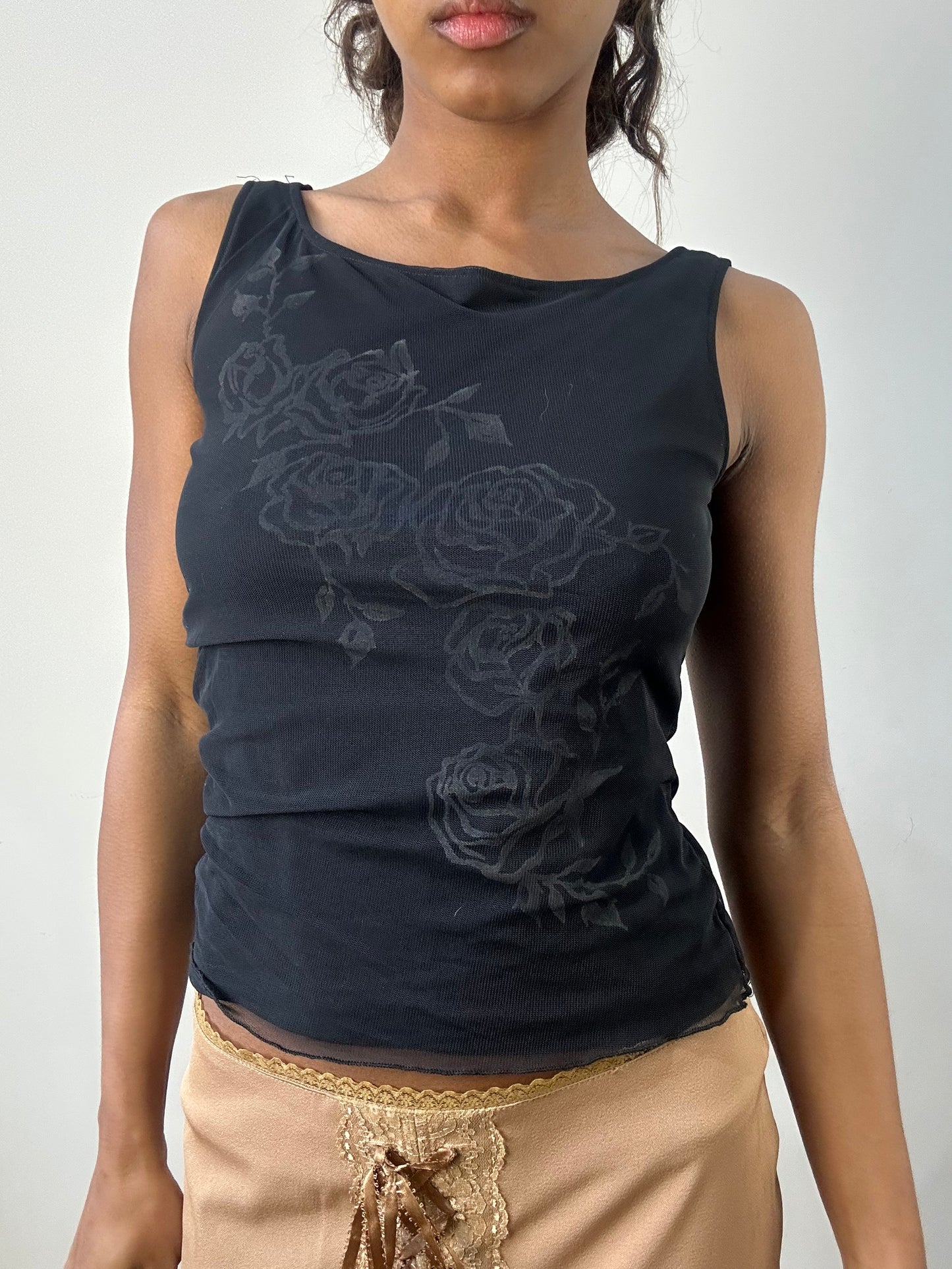 romantic grunge edit | small black mesh overlay floral top