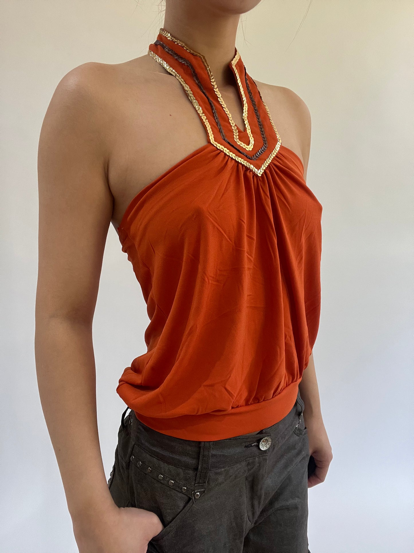 ‼️ | small orange sequin halterneck top