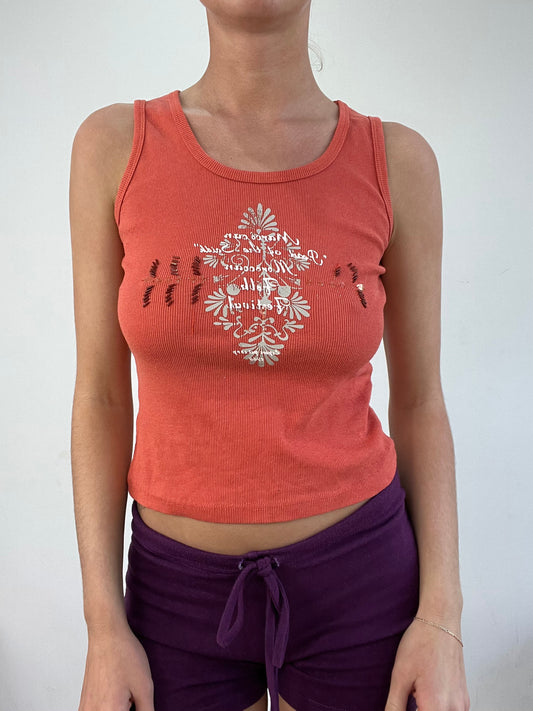 BEST PICKS | medium orange ribbed graphic print tank top