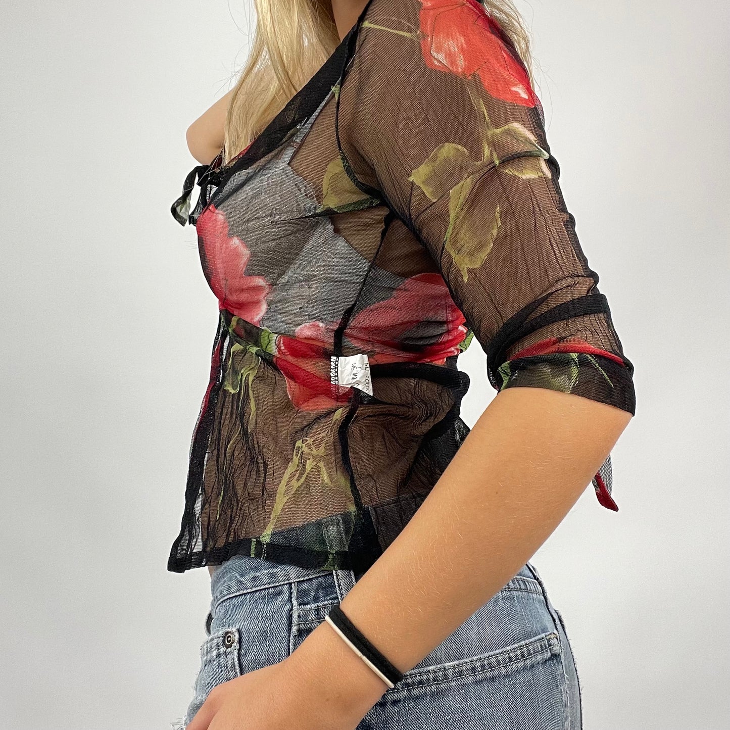 💻 GRUNGE COQUETTE DROP | small black floral mesh shirt