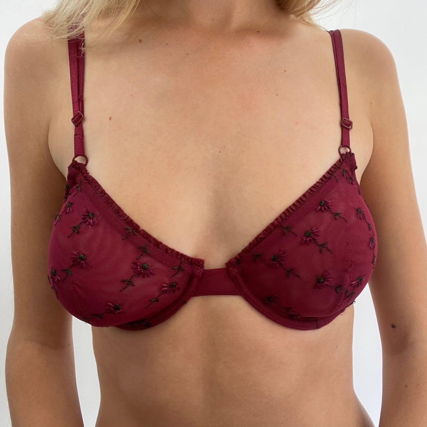 GRUNGE COQUETTE DROP | small burgundy mesh bra