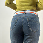 ⭐️💻 | cinturón de nylon de una talla azul y naranja con hebilla blanca con tacos