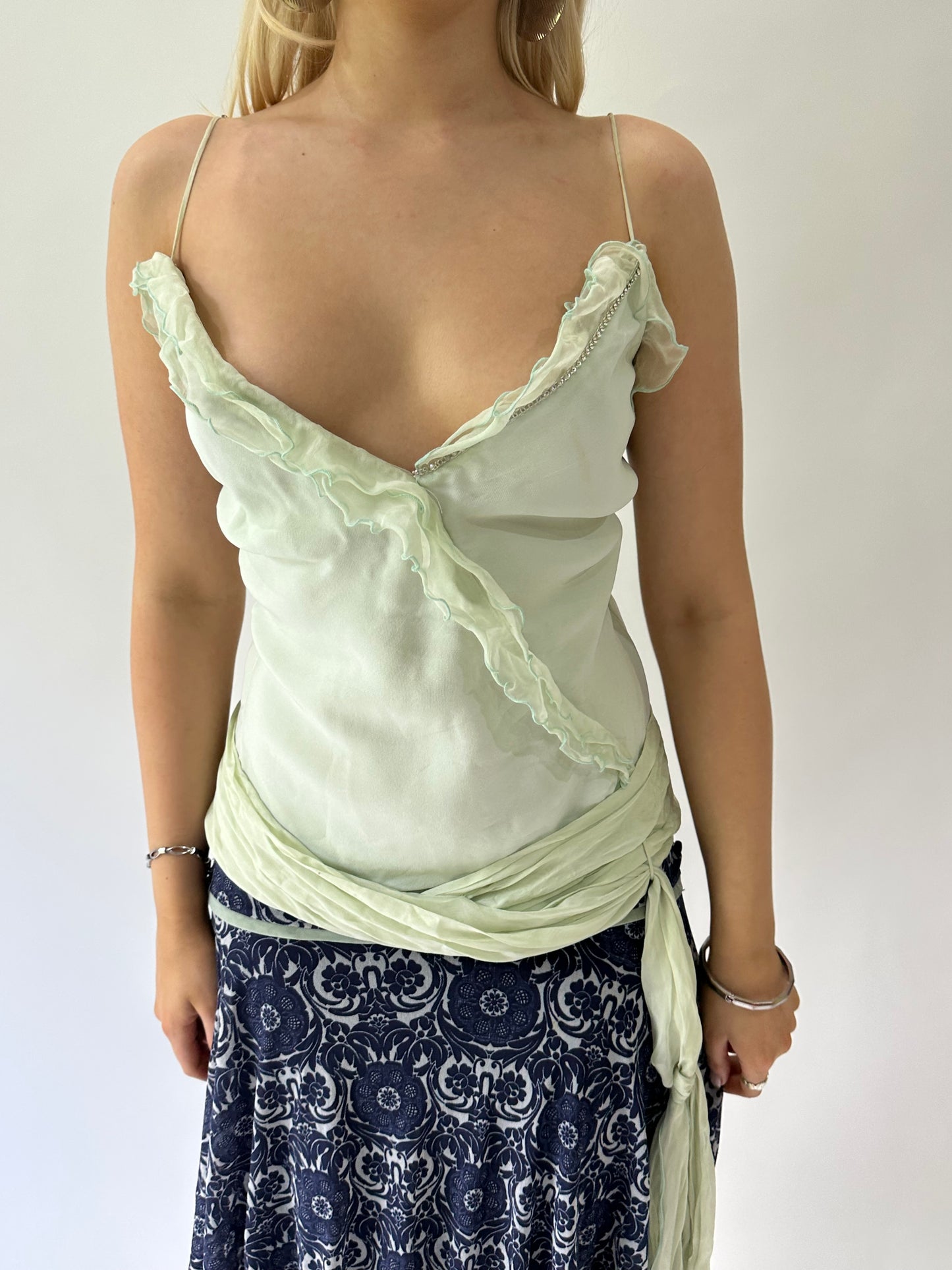 sailor drop | small green cami top with frill details