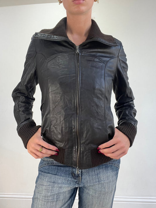 vintage edit sixteen | small brown faux leather dual zip jacket