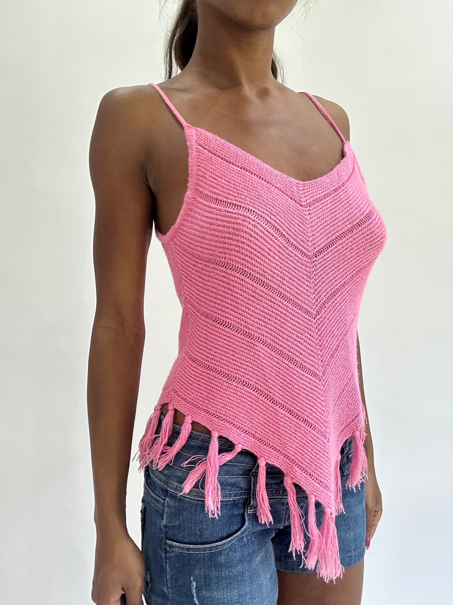 colourmaxxing drop | small pink tassel fringe cami top