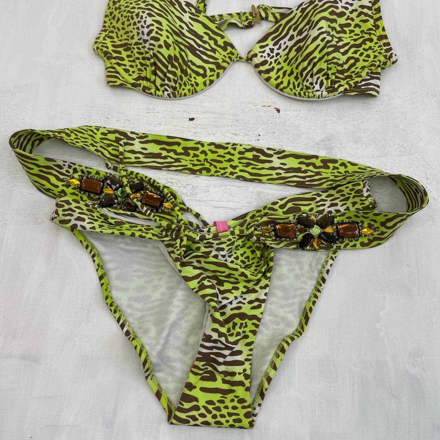 PARIS HILTON DROP | small green and brown animal print padded bikini set