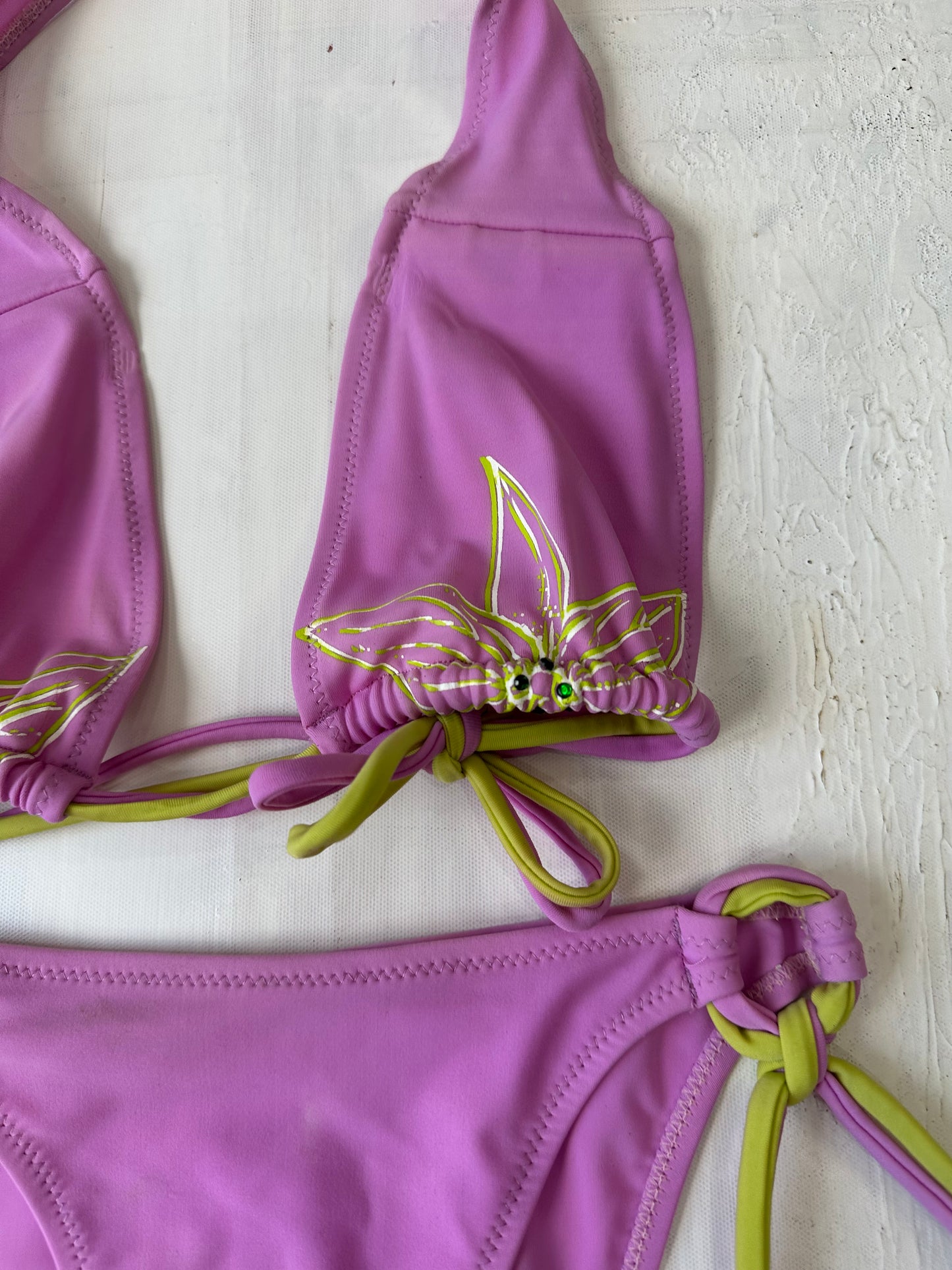 vintage edit twenty-nine | medium pink bikini set with green floral print