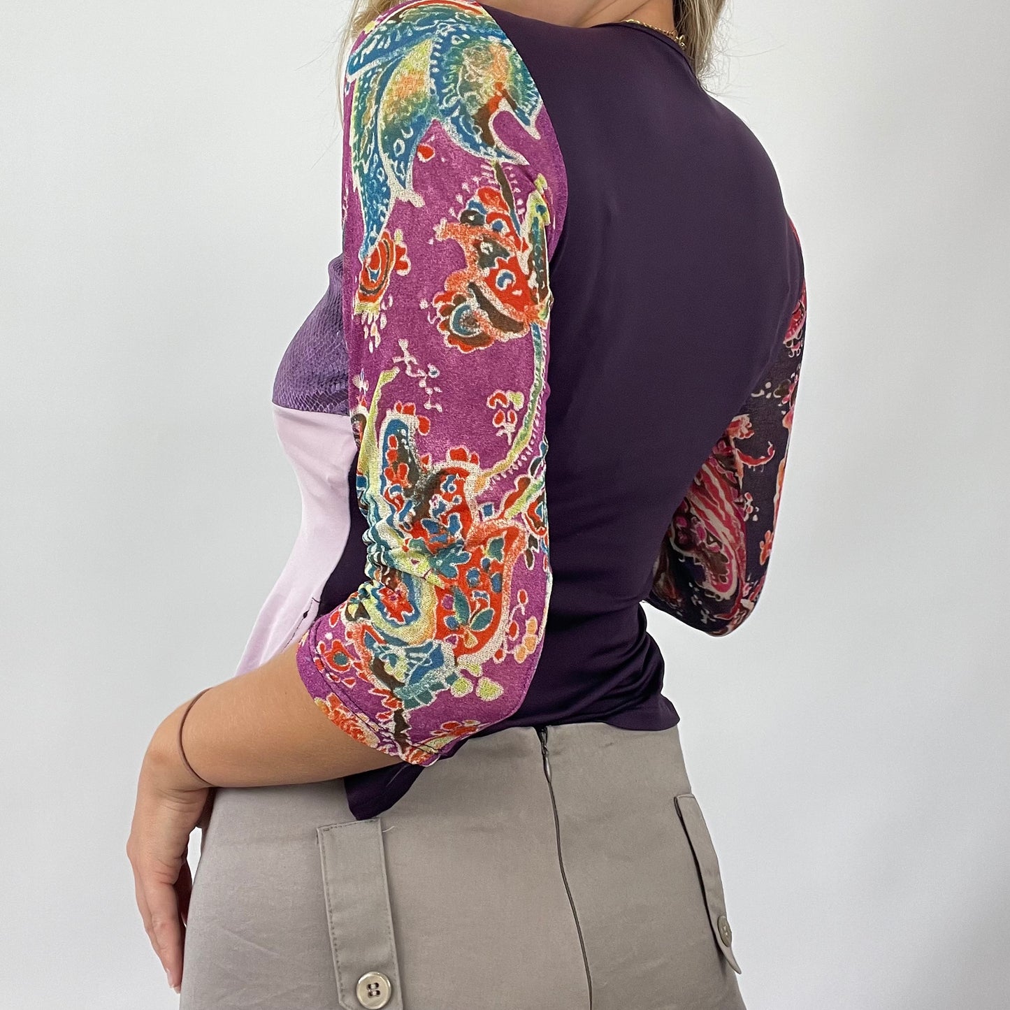 💚 💻 OLIVIA RODRIGO DROP | small purple patchwork top with mesh sleeves