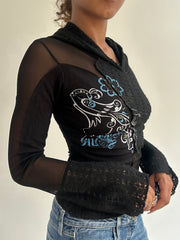 BEST PICKS | extra small black knit and mesh hooded top
