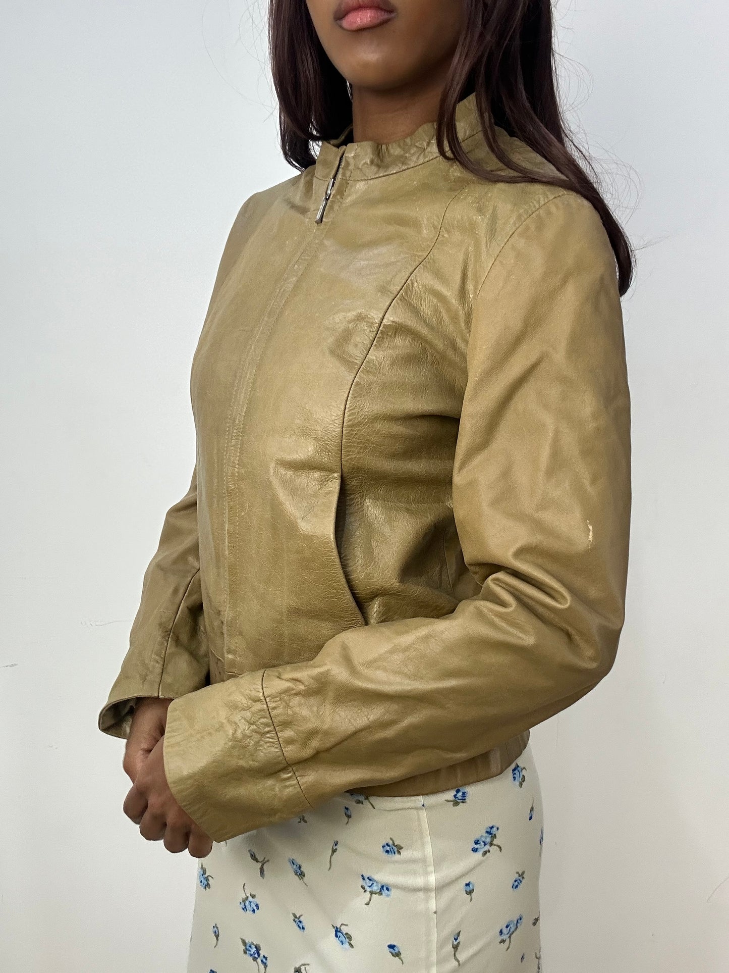 BEST PICKS | small tan old zara leather zip up jacket