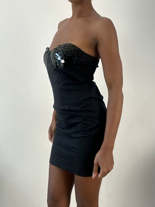 AUTUMN EDIT | extra small black sequin bandeau mini dress