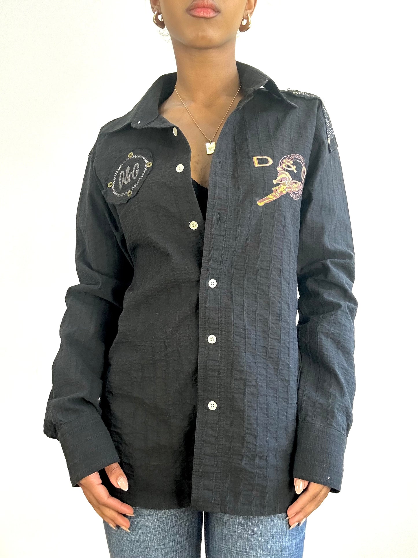 vintage edit fifteen | large black d&g style logo long sleeve print shirt