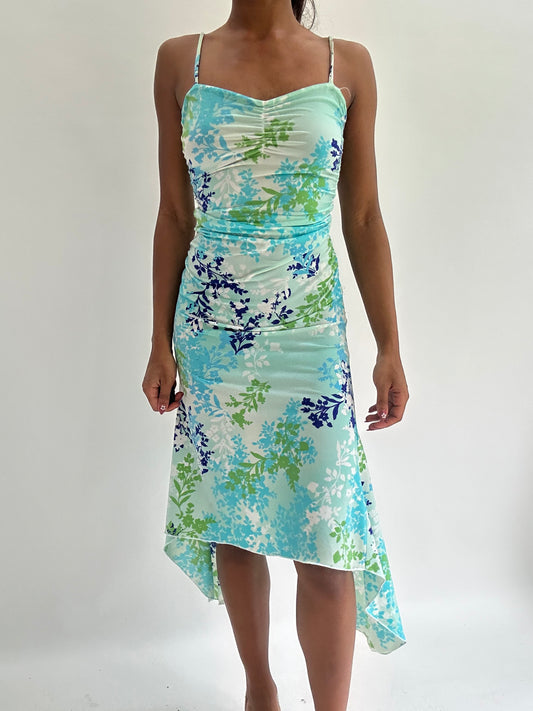 💚zara larsson drop | small/ medium blue motivi floral midi dress
