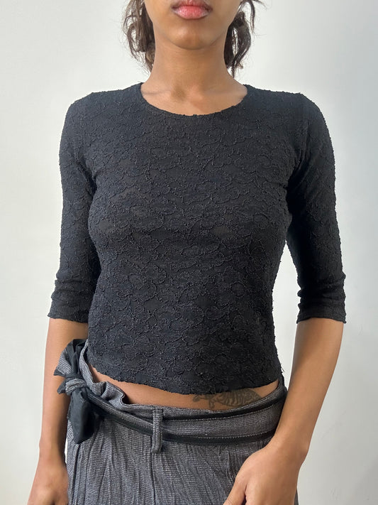 romantic grunge edit | small black 3/4 length sleeve top