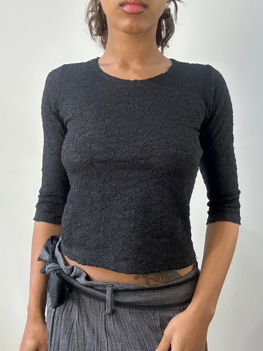 romantic grunge edit | small black 3/4 length sleeve top