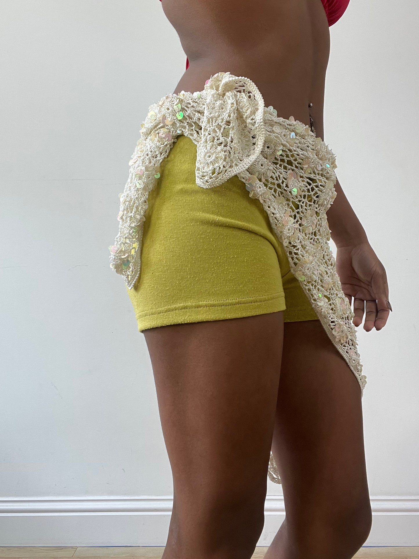 vintage edit thirty-one | white crotchet beach skirt with iridescent sequins