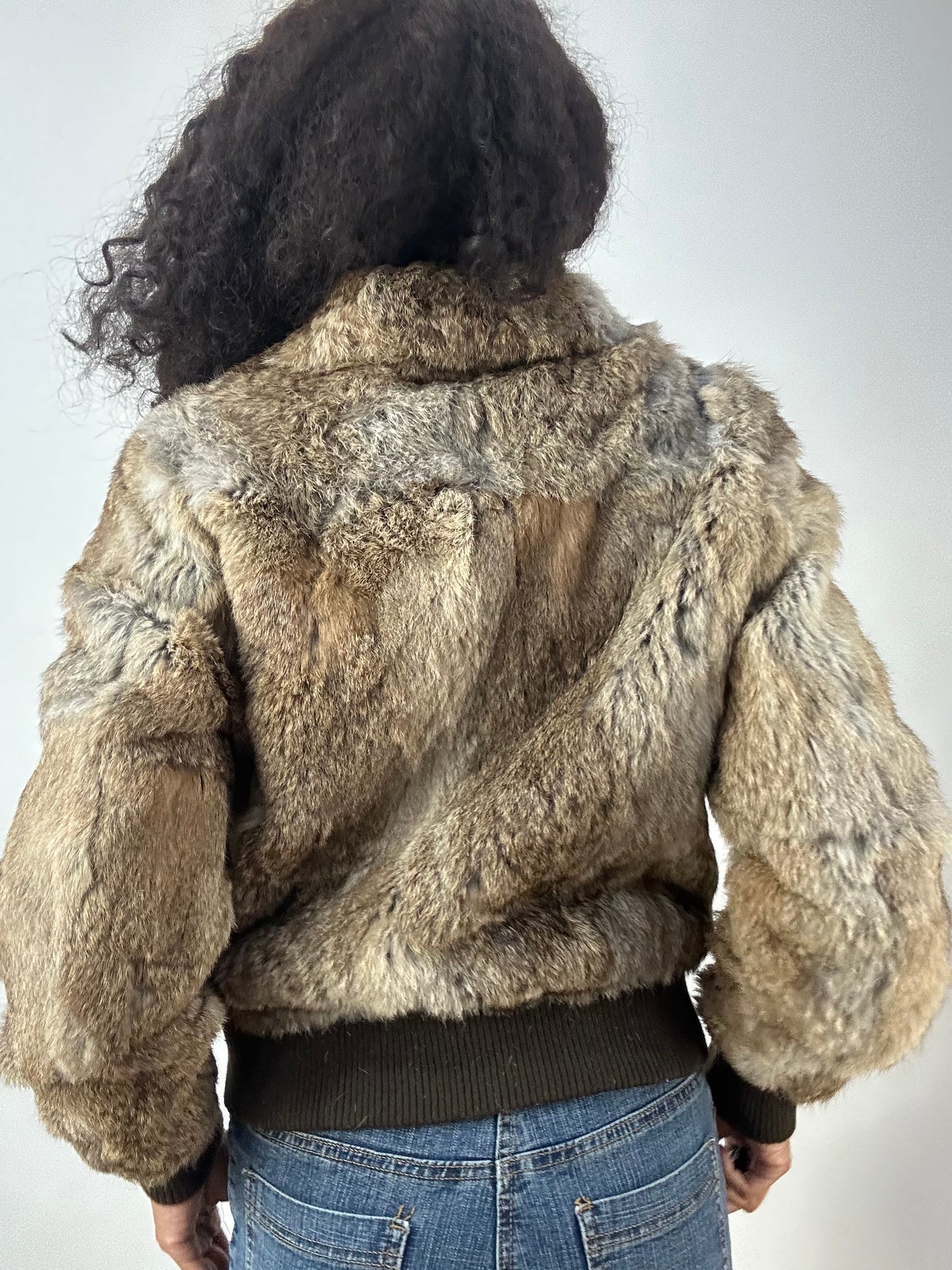 LFW edit | small brown fur zip up bomber jacket