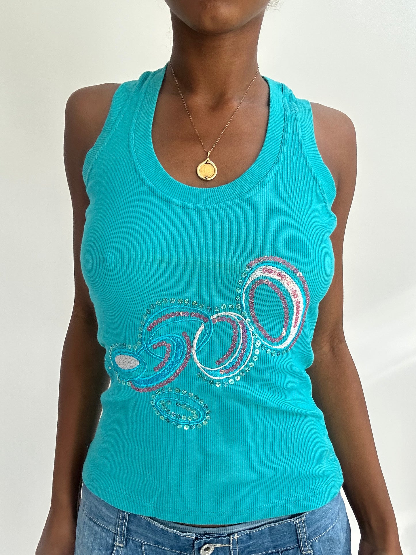 summermaxxing drop | small blue tank top with sequin detail