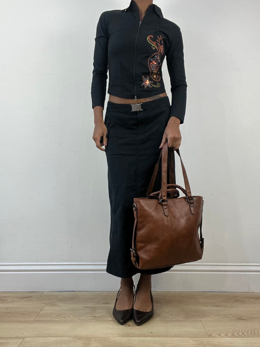 winter edit | brown faux leather shoulder bag with zip details