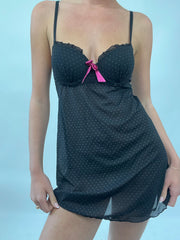 PALM BEACH DROP | small black polka dress mini dress with built in bra