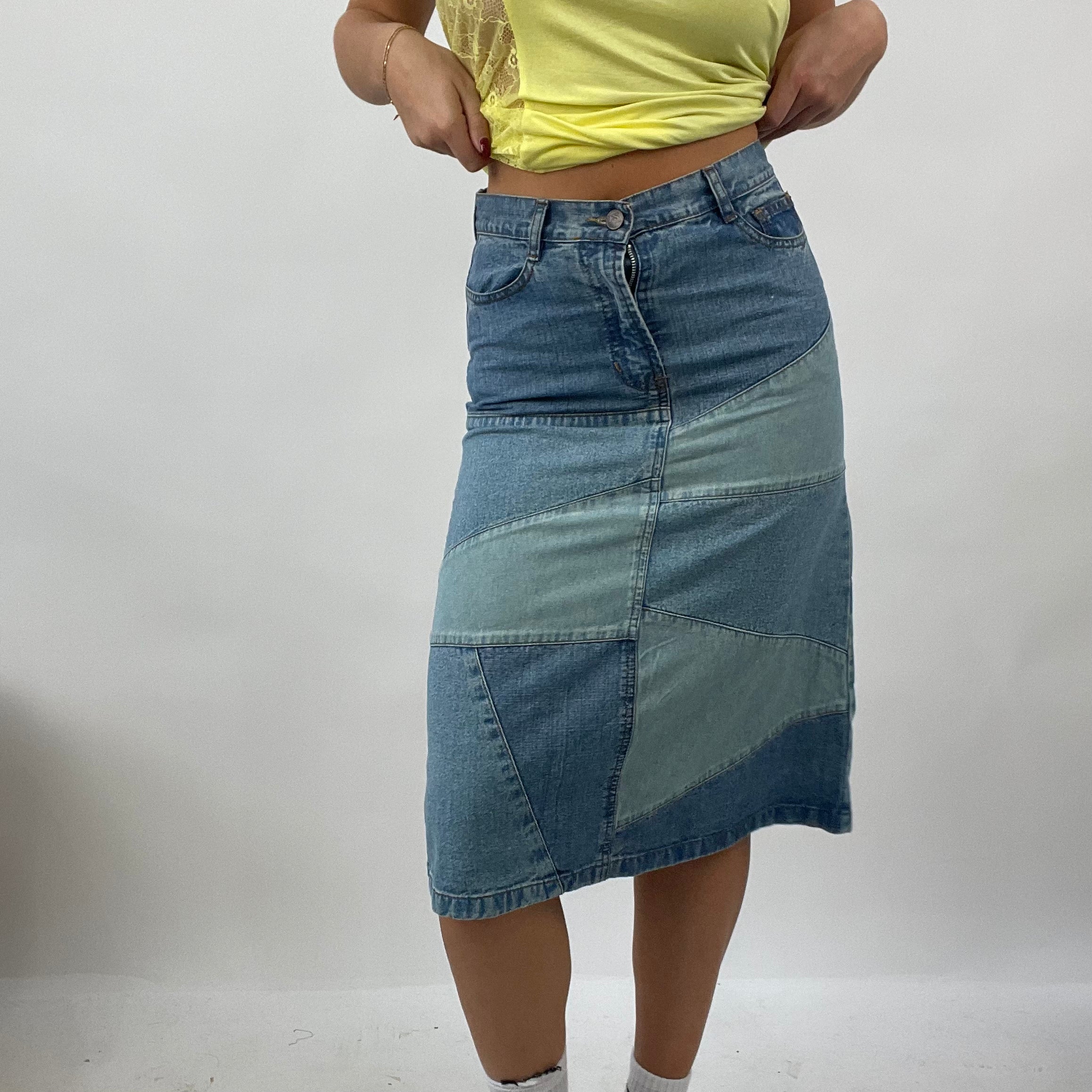 VINTAGE GEMS DROP small denim old label zara midi skirt remass