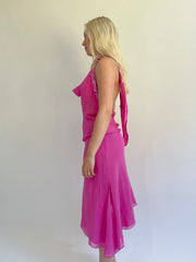 Y2K| medium pink backless midi dress