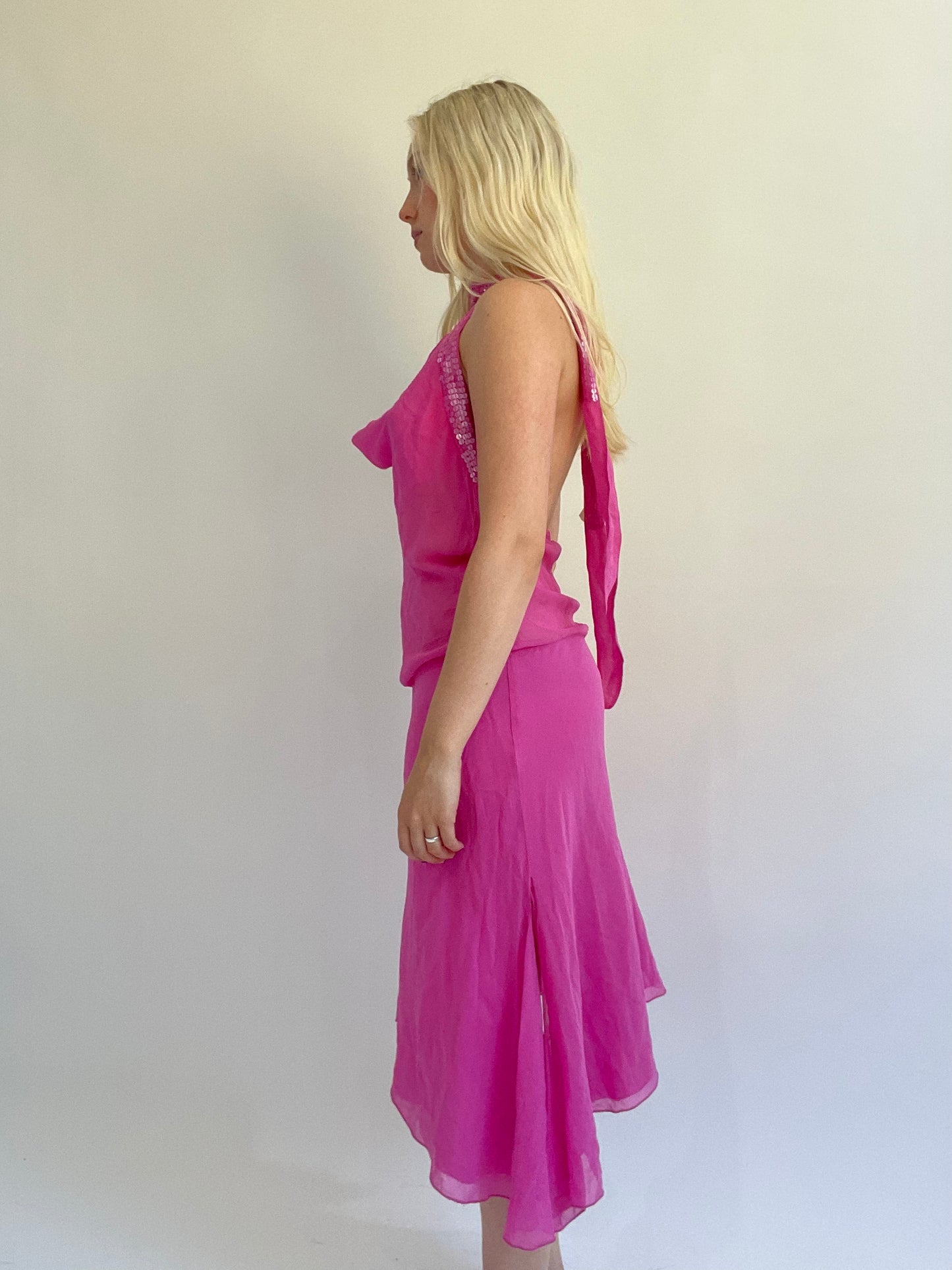 Y2K| medium pink backless midi dress