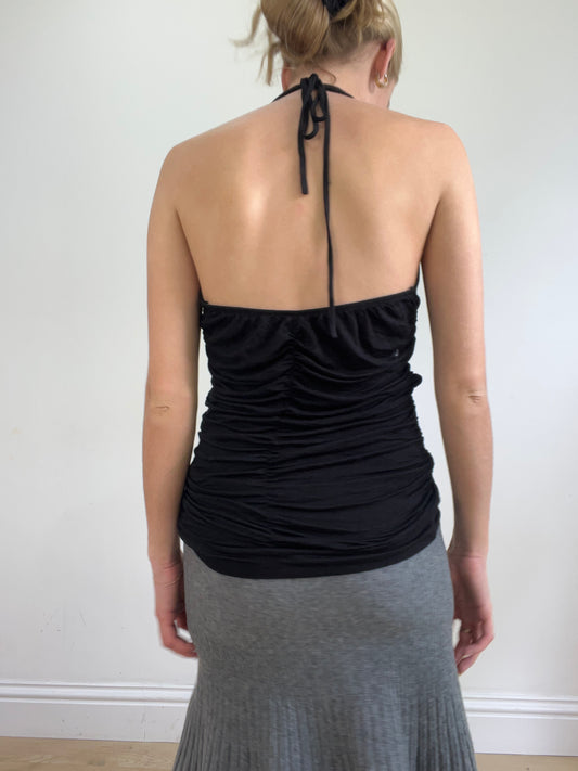 💻💚vintage edit twenty-four | medium black halterneck top with silver diamanté detail