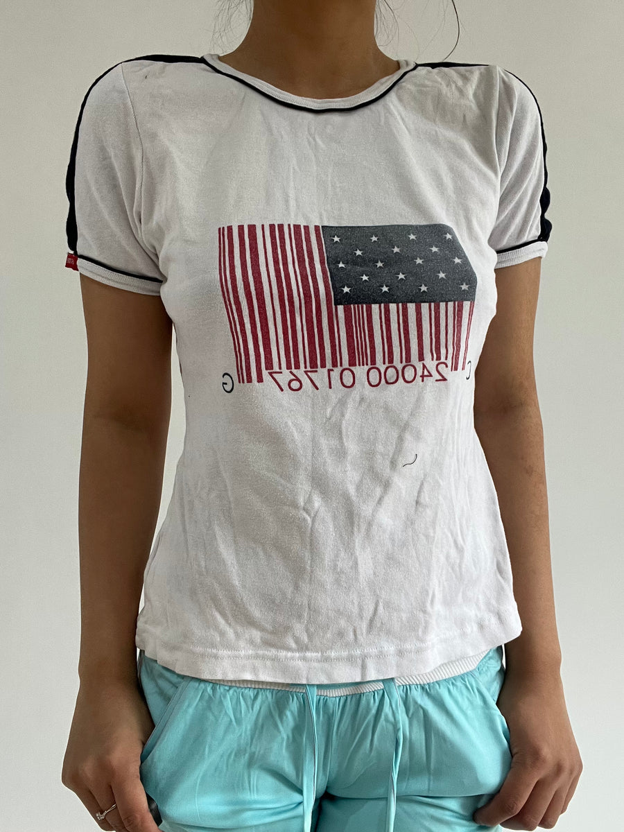 ‼️ | small white print t-shirt top