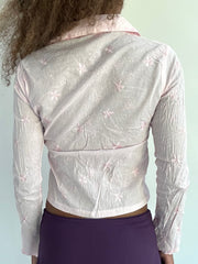 ‼️ | small pink button up embroidered long sleeve top