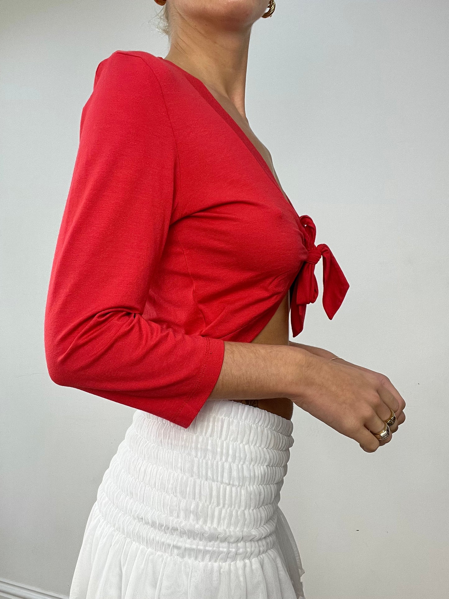 BALLETCORE | medium red long sleeve front tie top