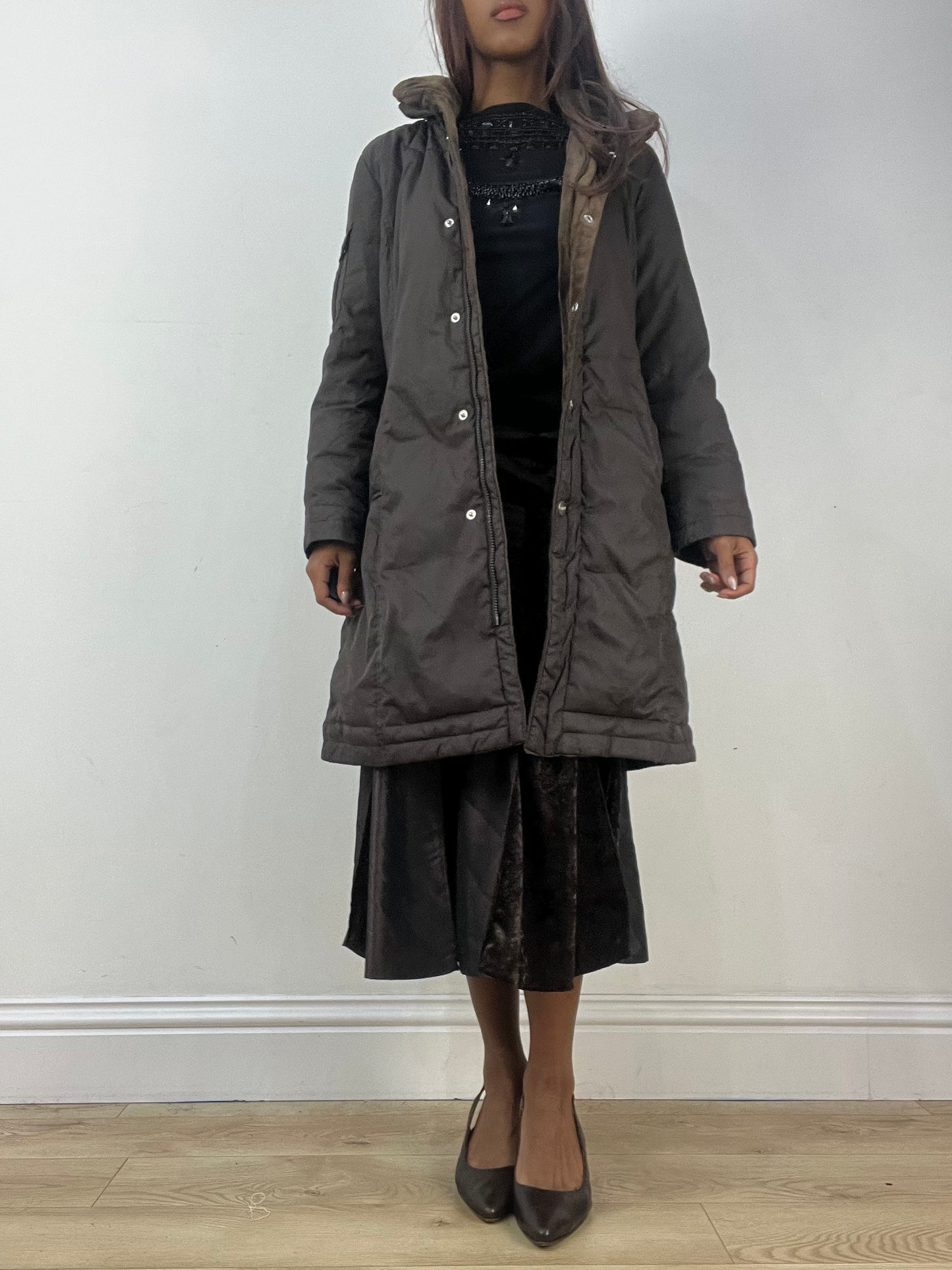 vintage edit thirty-three | small brown dkny puffer trench coat