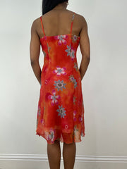 💚 vintage edit eighteen | medium orange floral midi dress with lace hem