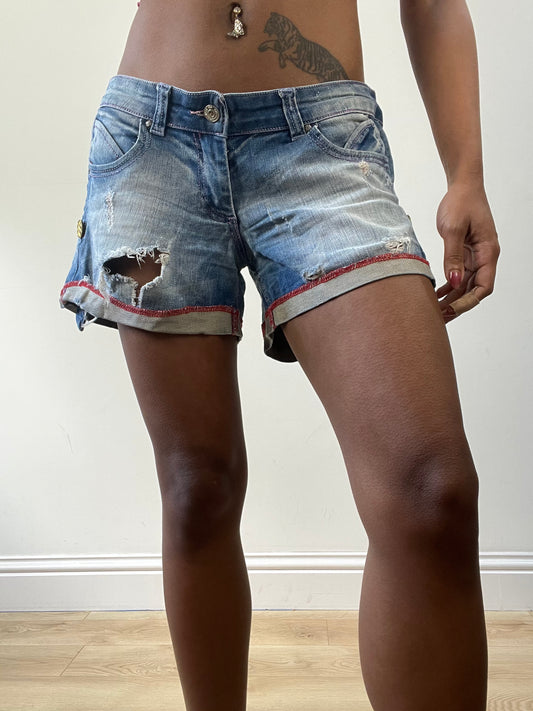 BEST PICKS | small blue distressed shorts