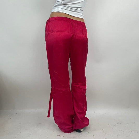 💻PARIS HILTON DROP | large pink silky drawstring trousers with tassel detail