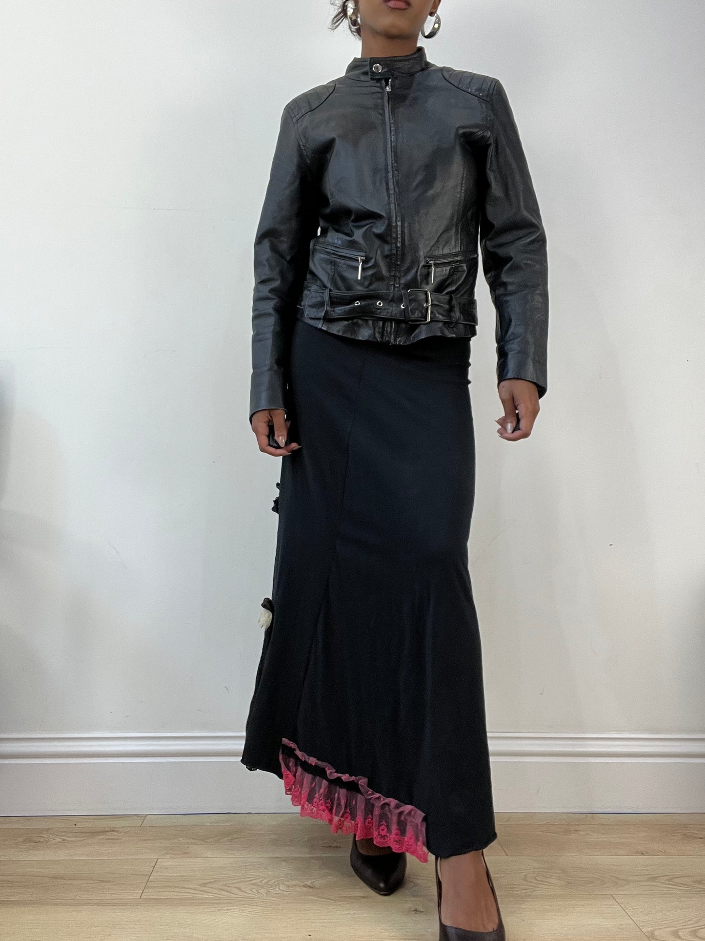 AUTUMN EDIT | medium black faux leather jacket with silver zip
