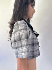 devil wears prada | Pequeno grão plaid cropped curto sleeve mulher vestido superior