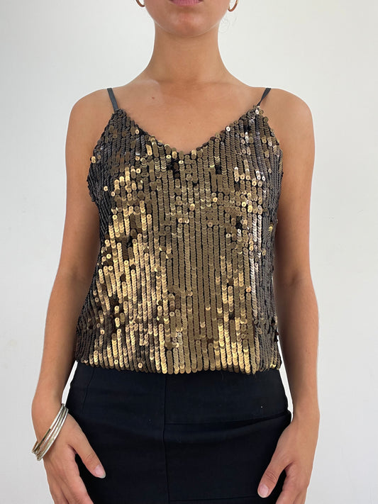 VINTAGE PICKS | medium gold sequin cami top
