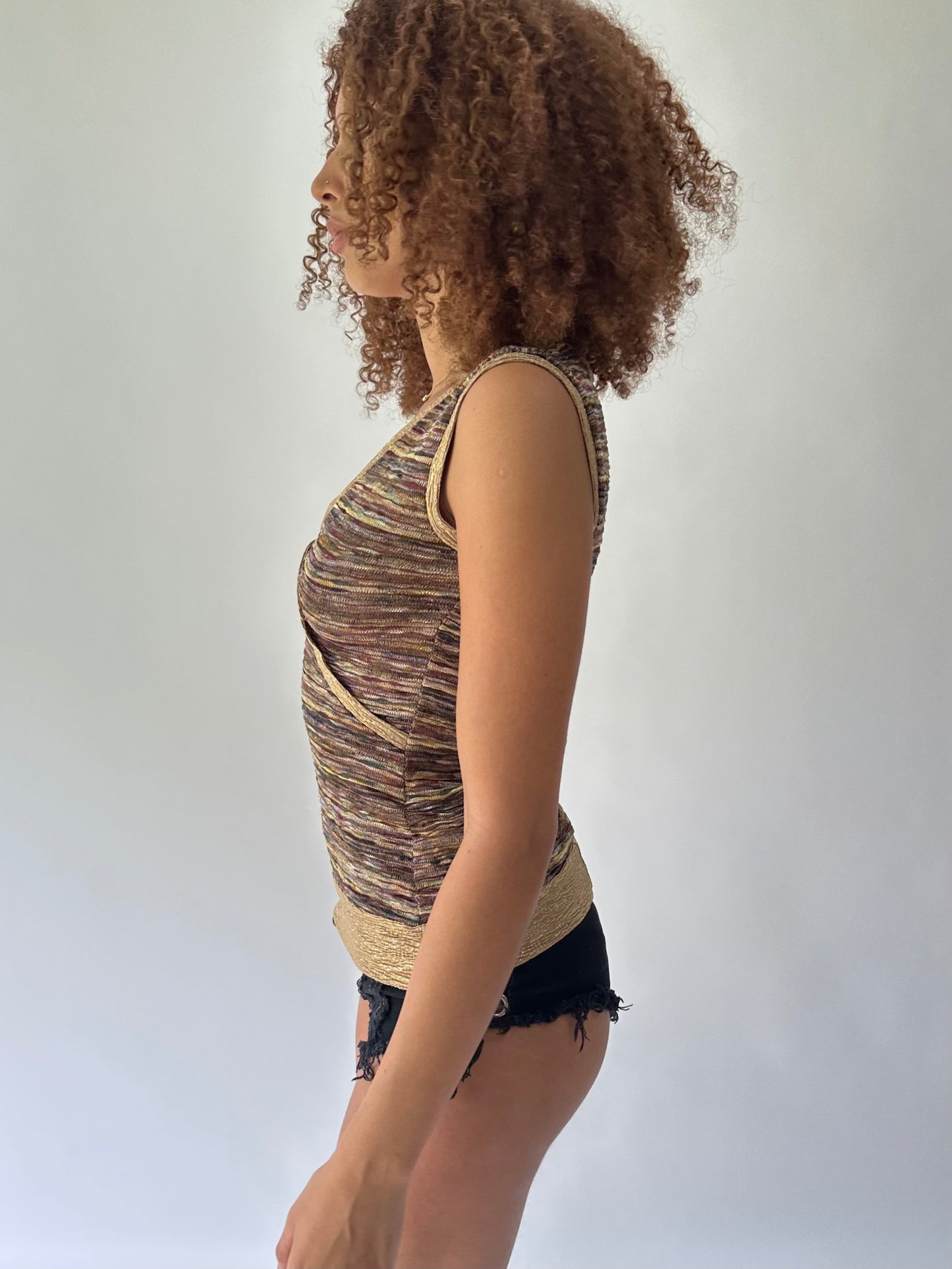 festival drop | medium gold striped tank top