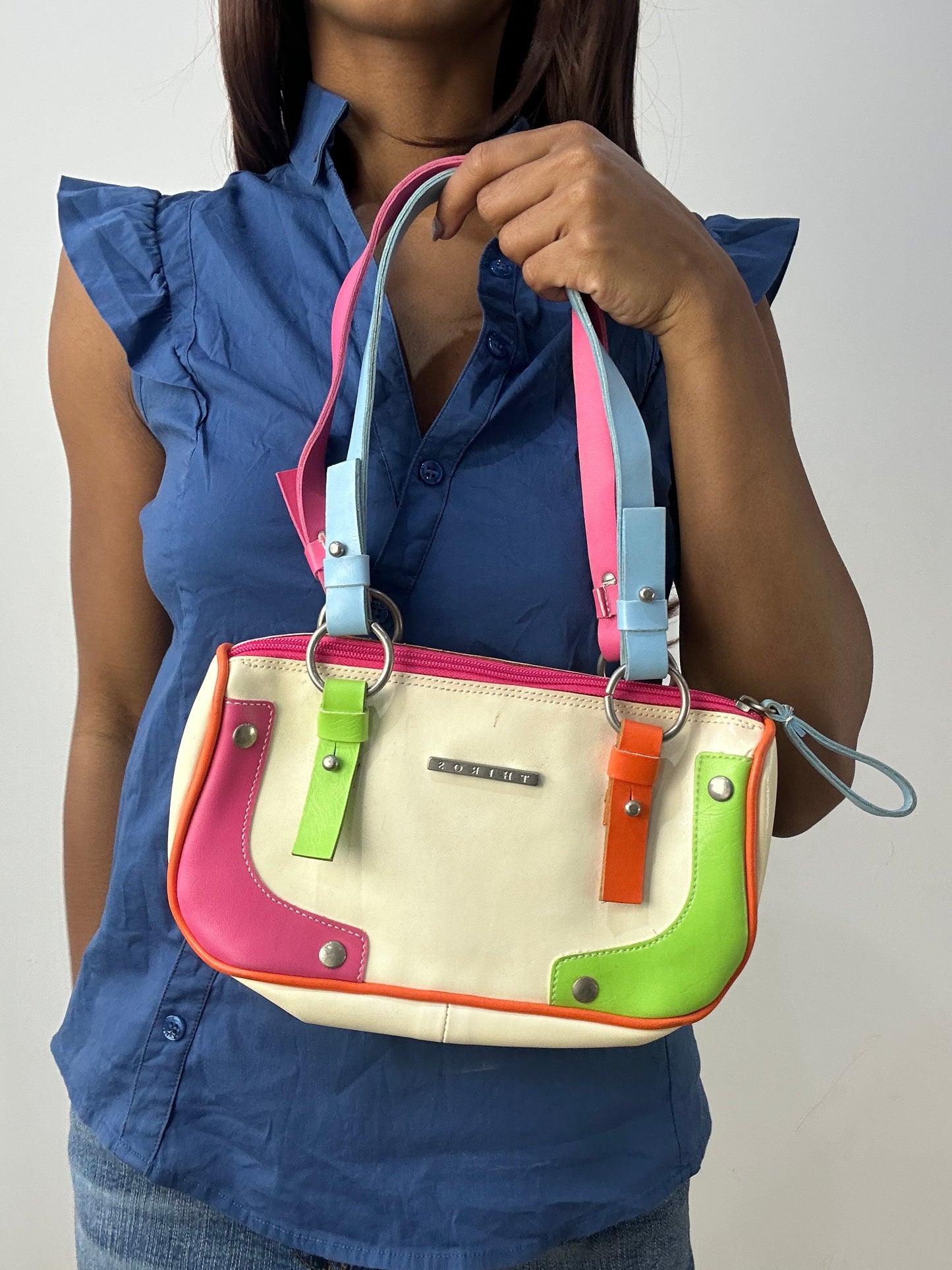 vintage edit thirty-three | white mini shoulder bag with multi colour straps
