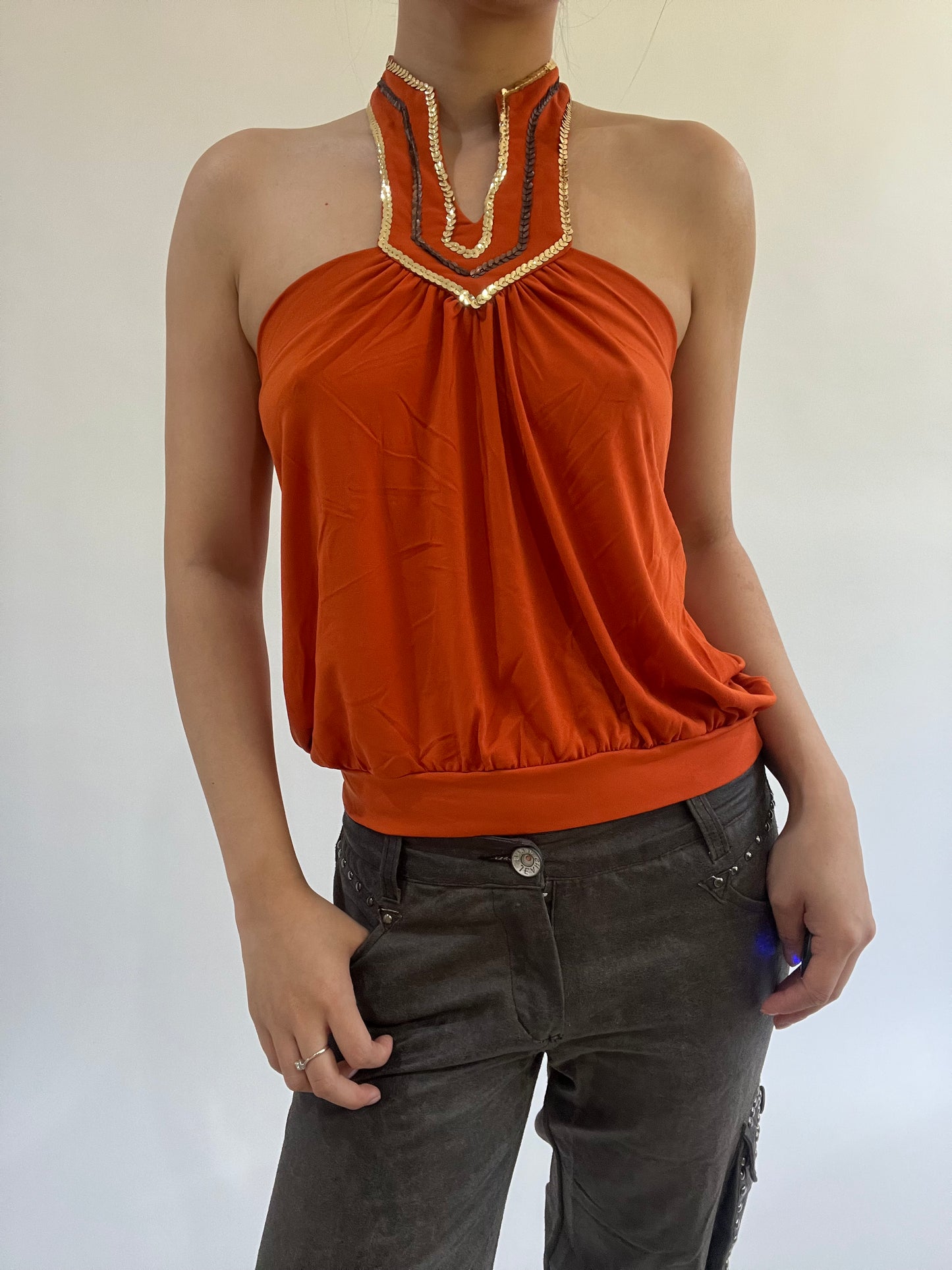 ‼️ | small orange sequin halterneck top