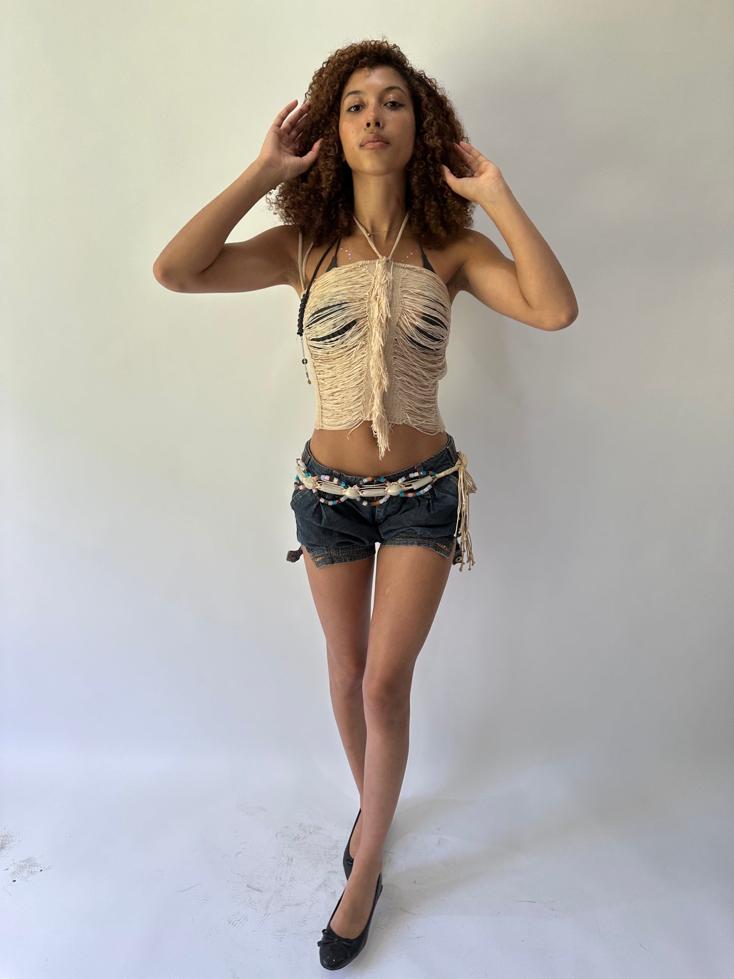 festival drop | small beige knit draped halterneck top