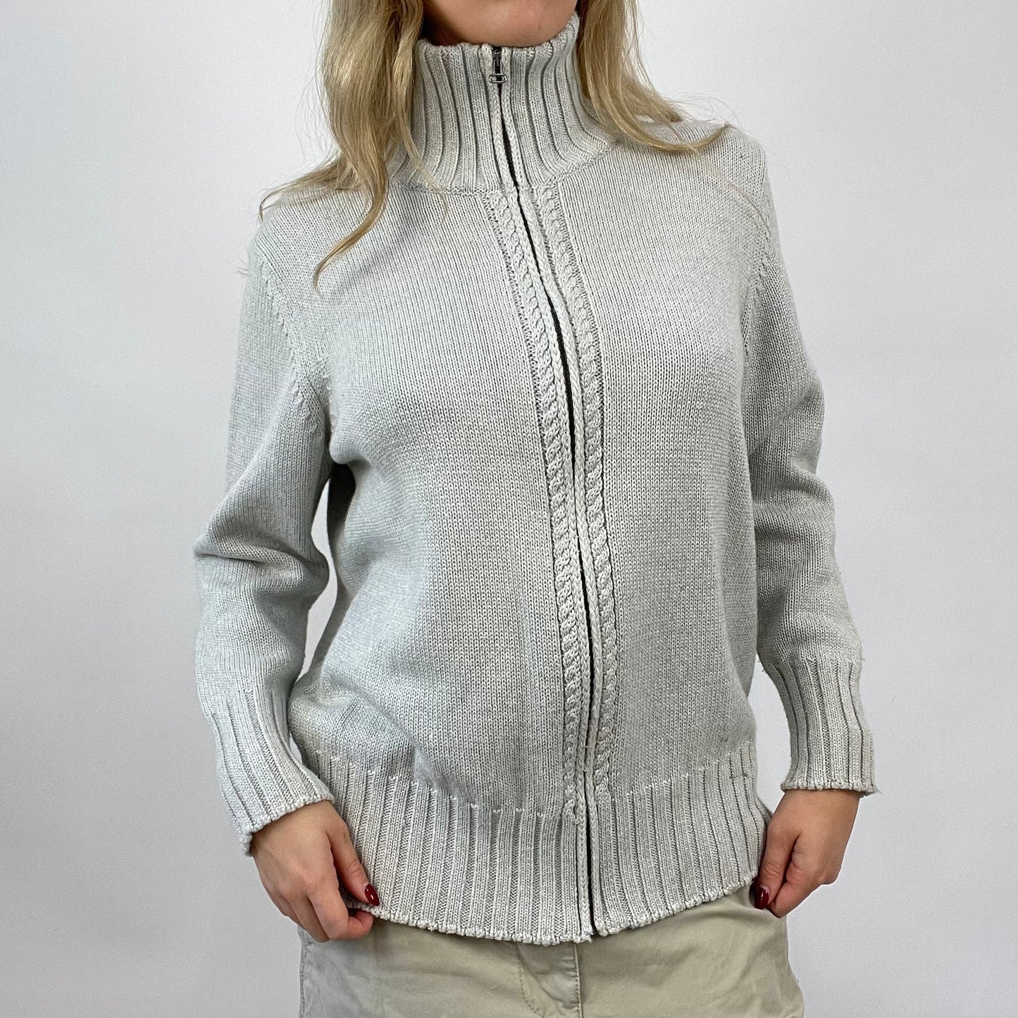 CHALET GIRL DROP | small grey knit zip up jumper