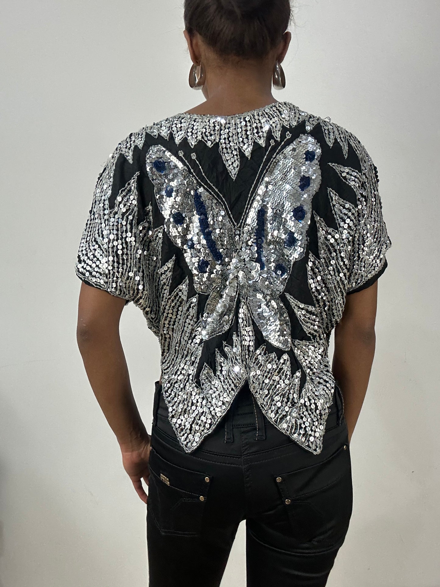 vintage edit: halloween | small silver butterfly sequin top