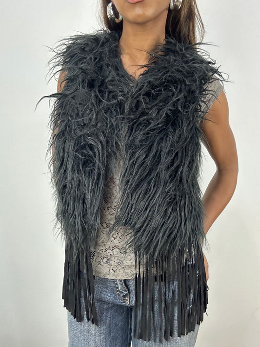 vintage edit: indie sleaze | small black faux fur gilet jacket