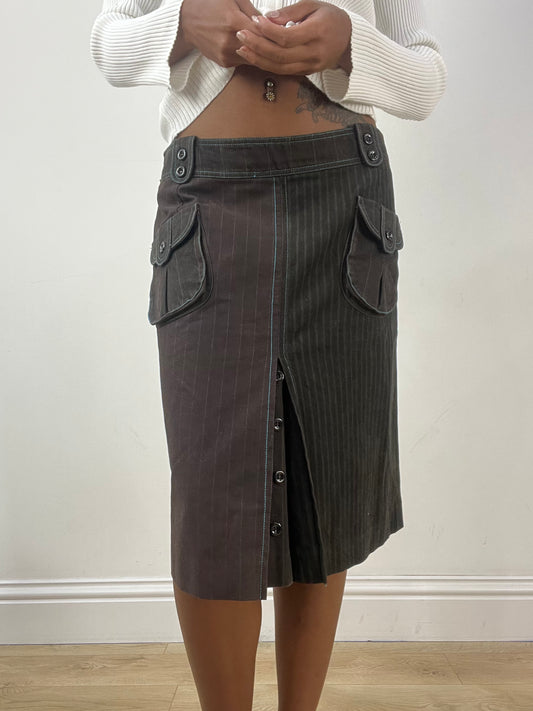 BEST PICKS | medium brown custo barcelona pinstripe midi skirt
