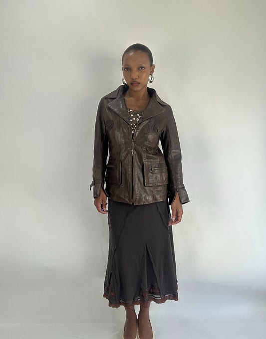 AUTUMN FAVOURITES | medium brown leather jacket with pocket details