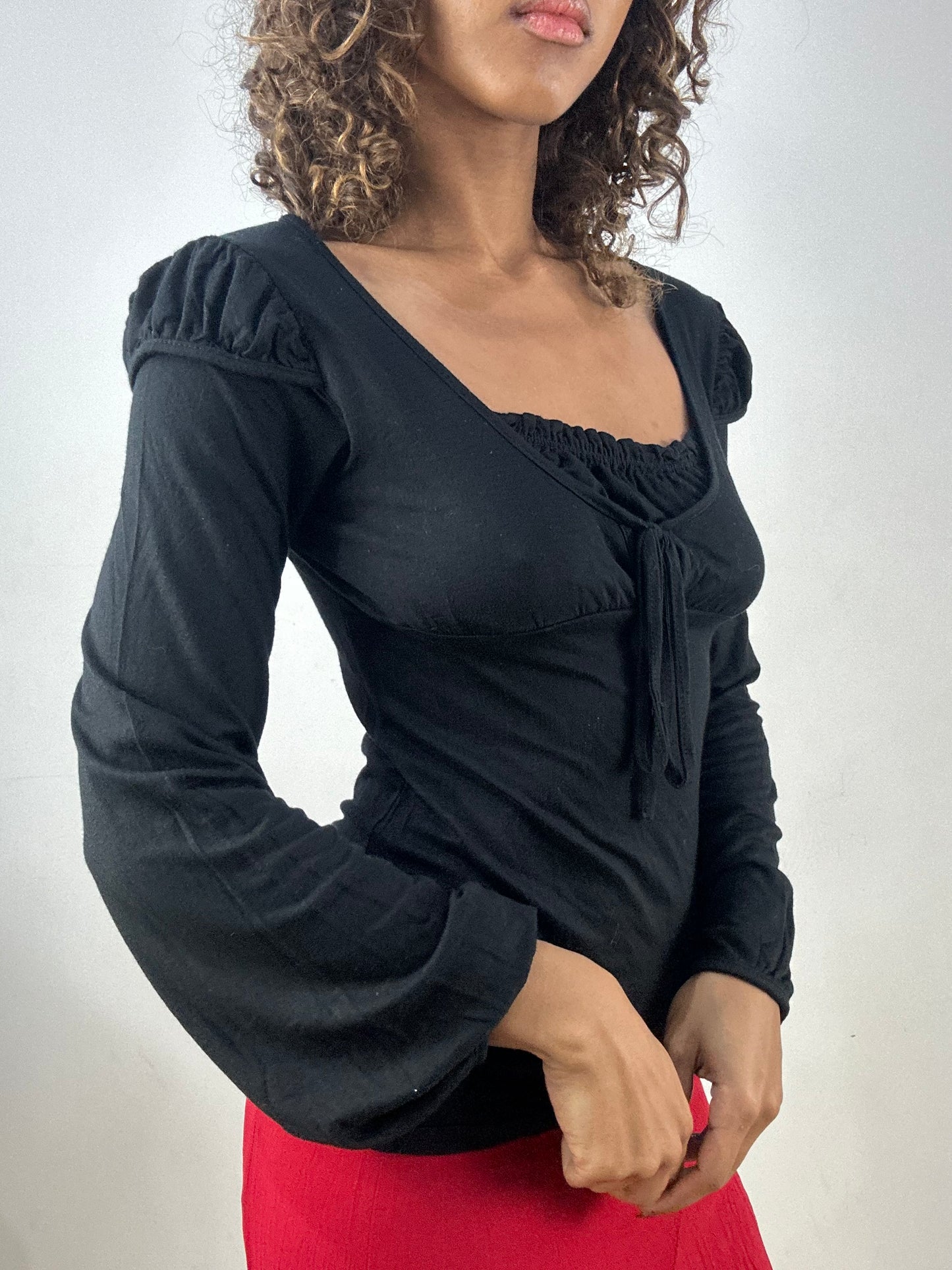 vintage edit thirty-four | small black long sleeve top with cap sleeve detail