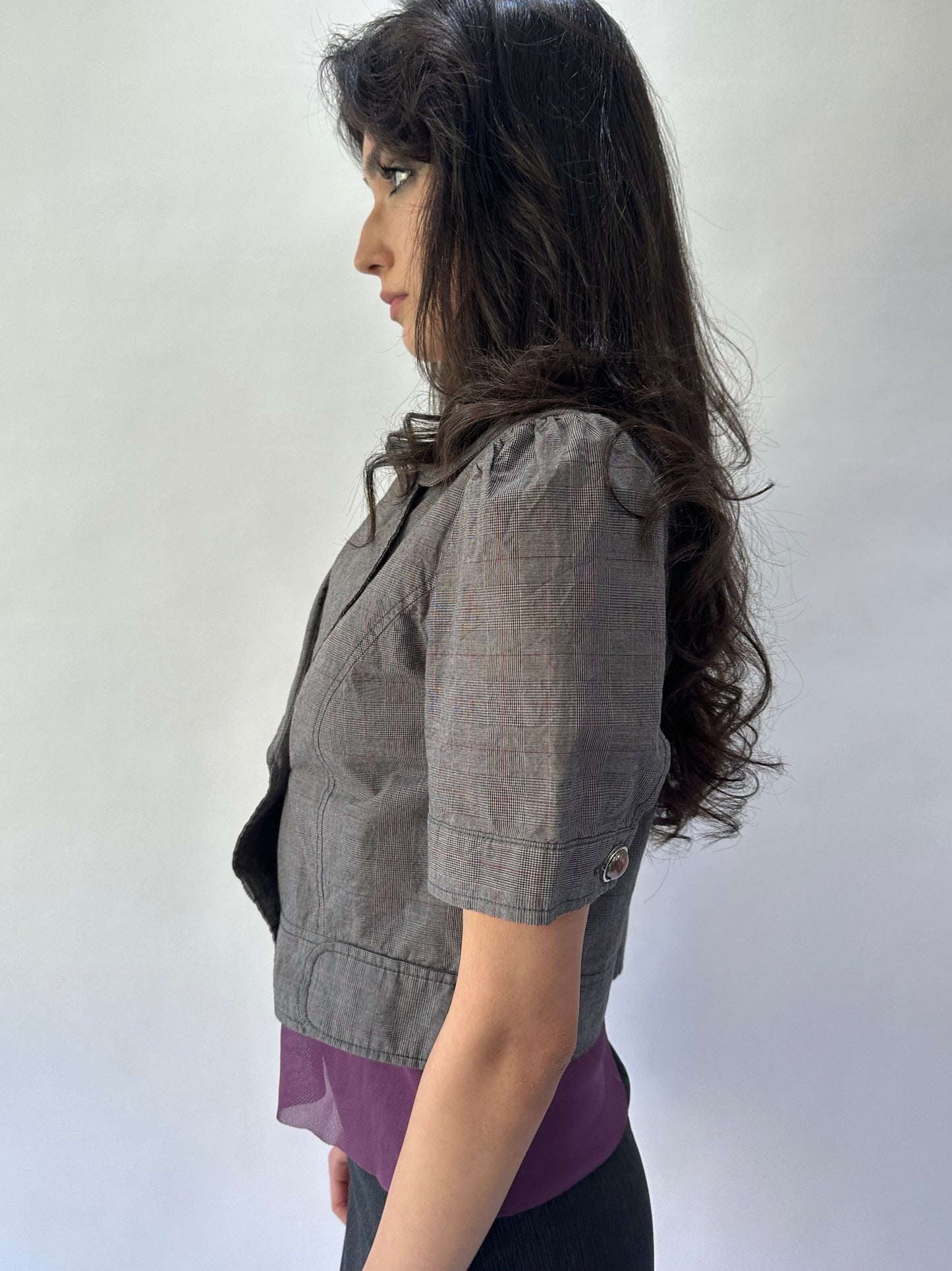 devil wears prada | small grey cropped peacoat style top